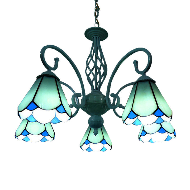 Stylish Arched Chandelier With Tiffany Glass Shades - 5/6/8 Lights For Bedroom Pendant Lighting 5 /
