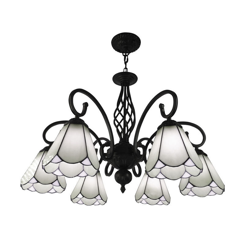 Baroque Black Cone Chandelier With 5/6/8 White/Blue Glass Drop Lights For Living Room 6 / White