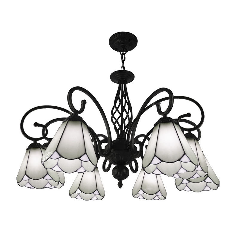 Baroque Black Cone Chandelier With 5/6/8 White/Blue Glass Drop Lights For Living Room 8 / White