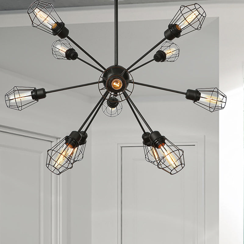 Black Metal Farmhouse Style Pendant Light With Cage Shade 12 /