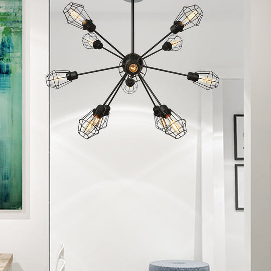 Black Metal Farmhouse Style Pendant Light With Cage Shade