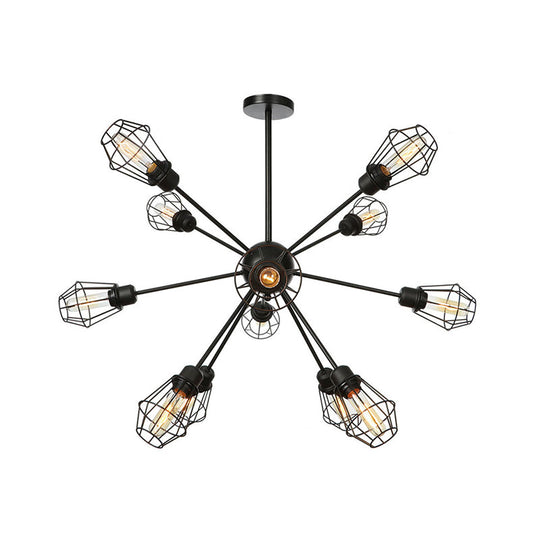 Farmhouse Style Black Pendant Light With Metal Cage Shade - 9/12/15 Lights Restaurant Chandelier