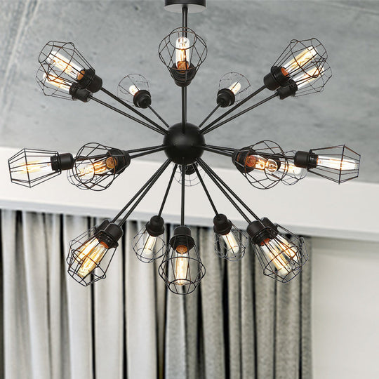Black Metal Farmhouse Style Pendant Light With Cage Shade 21 /