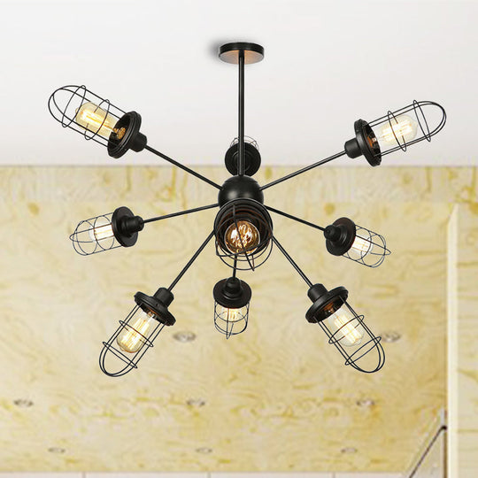 Farmhouse Style Iron Caged Chandelier - 9/12/15 Lights Sputnik Design Black Finish 9 /