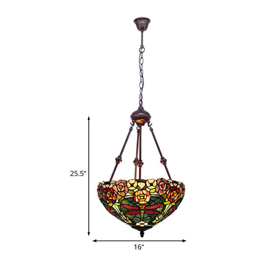 Stained Art Glass Chandelier Light - Petal Design 2 Lights Red/Orange/Green Bedroom Pendant