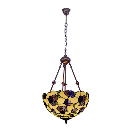 Hand Cut Glass Victorian Bowl Chandelier - 2 Lights Red/Pink/Purple Bedroom Pendant Lamp