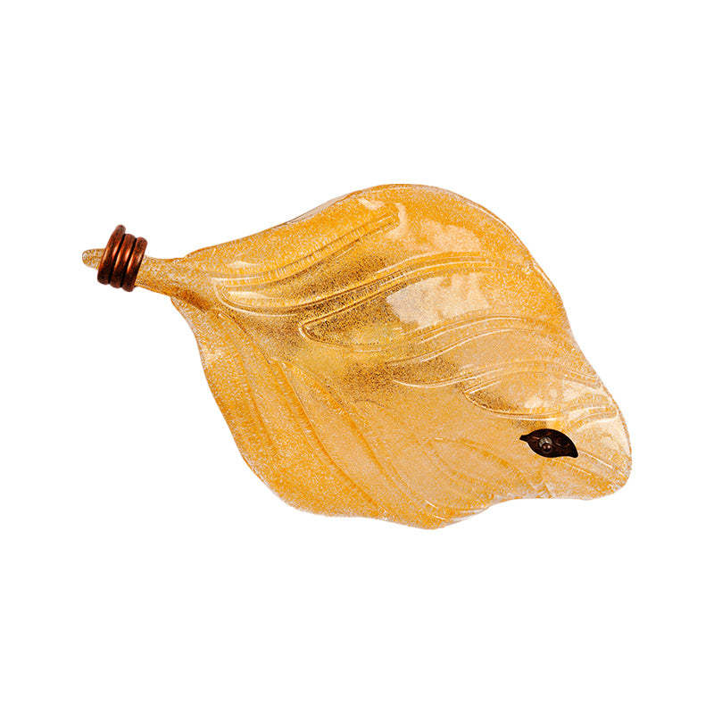 Countryside Leaf Shaped Ceiling Flush Mount Yellow Glass Hallway Light Fixture With 2 Lights