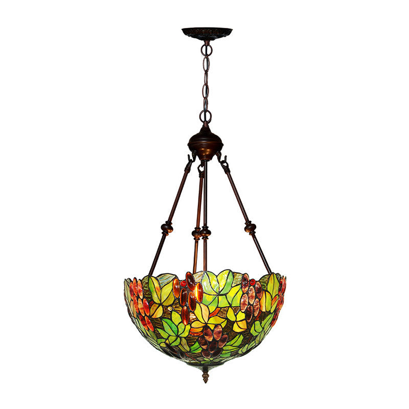 Victorian Green Ceiling Pendant Chandelier With Stained Glass Shade - 2/3 Lights