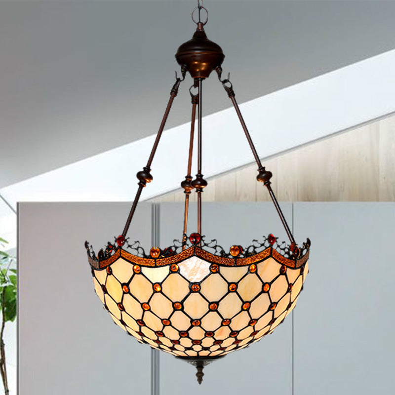 Stained Glass Beaded Chandelier - Baroque Design White 2/3 Lights Suspended Corridor Lighting