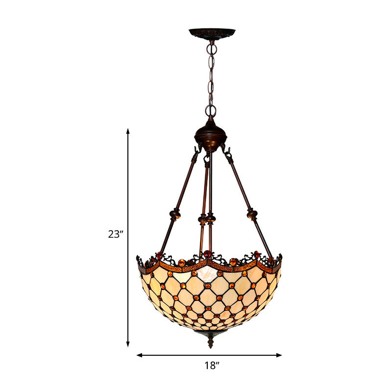 Stained Glass Beaded Chandelier - Baroque Design White 2/3 Lights Suspended Corridor Lighting
