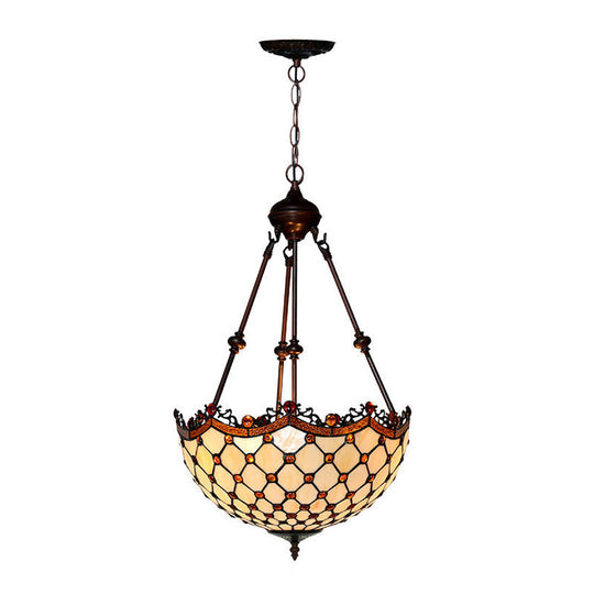 Stained Glass Beaded Chandelier - Baroque Design White 2/3 Lights Suspended Corridor Lighting
