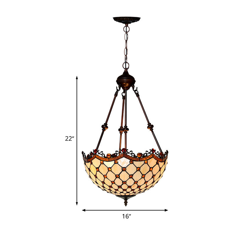 Stained Glass Beaded Chandelier - Baroque Design White 2/3 Lights Suspended Corridor Lighting