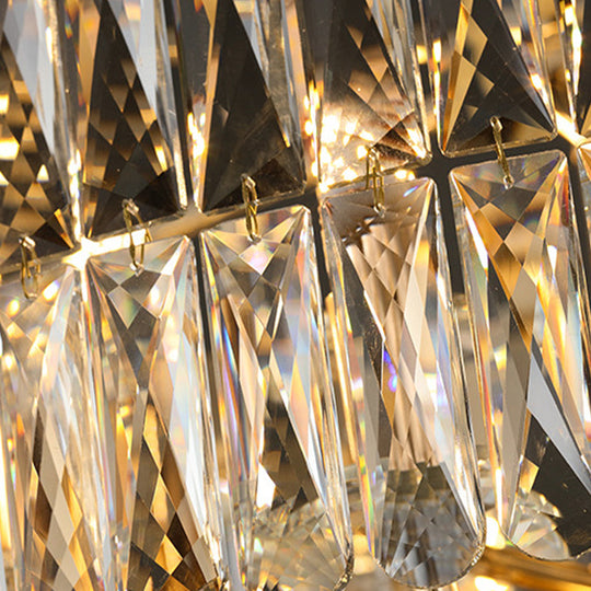 Modern Drum Chandelier With Faceted Crystal 8 Bulbs Pendant Light In Black-Gold Finish