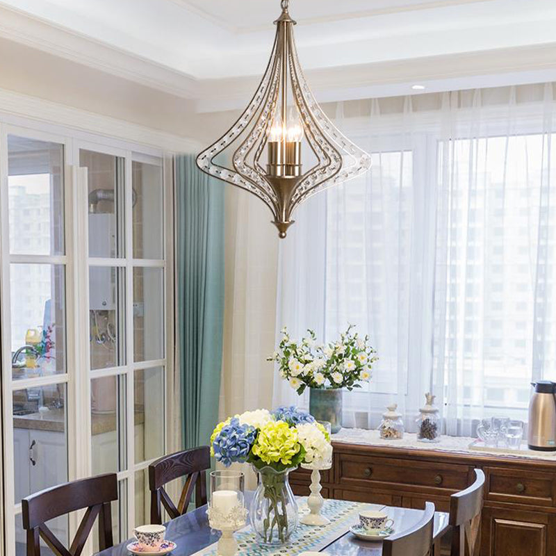 Contemporary Crystal Pendant Light Kit - Laser Cut Ceiling Chandelier With 5 Heads In Satin Nickel