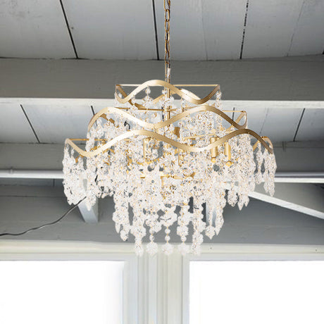 Modern Clear Crystal Ceiling Chandelier With Waterfall Design - 4 Heads Brass Hanging Light Fixture
