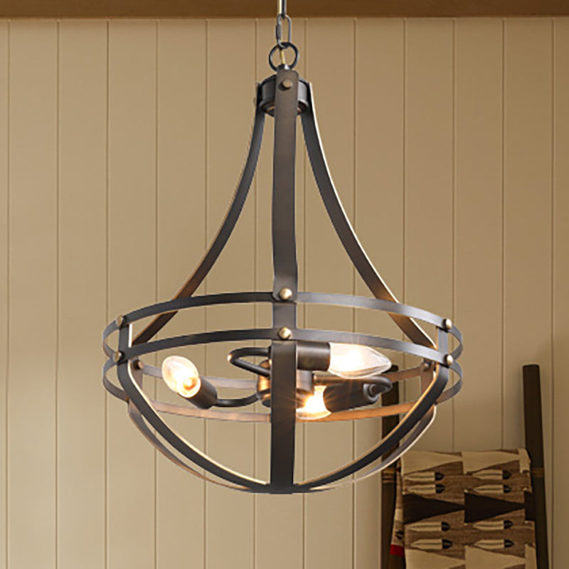 Vintage Style 3-Head Black Chandelier Pendant Lamp With Metallic Shade