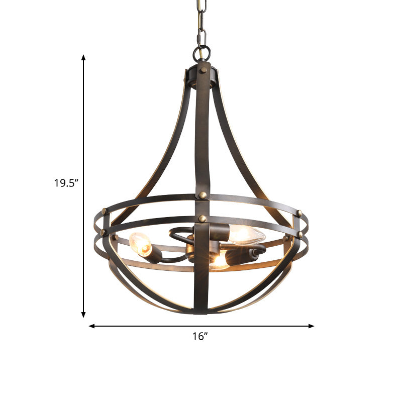 Vintage Style 3-Head Black Chandelier Pendant Lamp With Metallic Shade