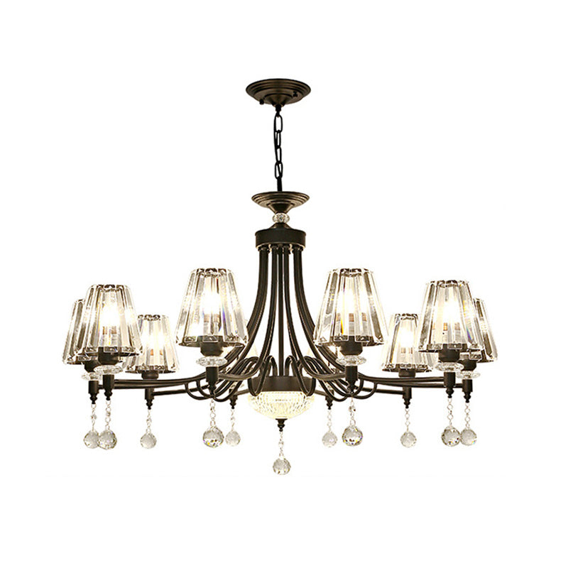 Tapered Ceiling Chandelier Black Pendant Light Kit - Modern Cut Crystal 3/6/8 Heads