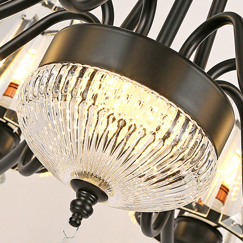 Tapered Ceiling Chandelier Black Pendant Light Kit - Modern Cut Crystal 3/6/8 Heads