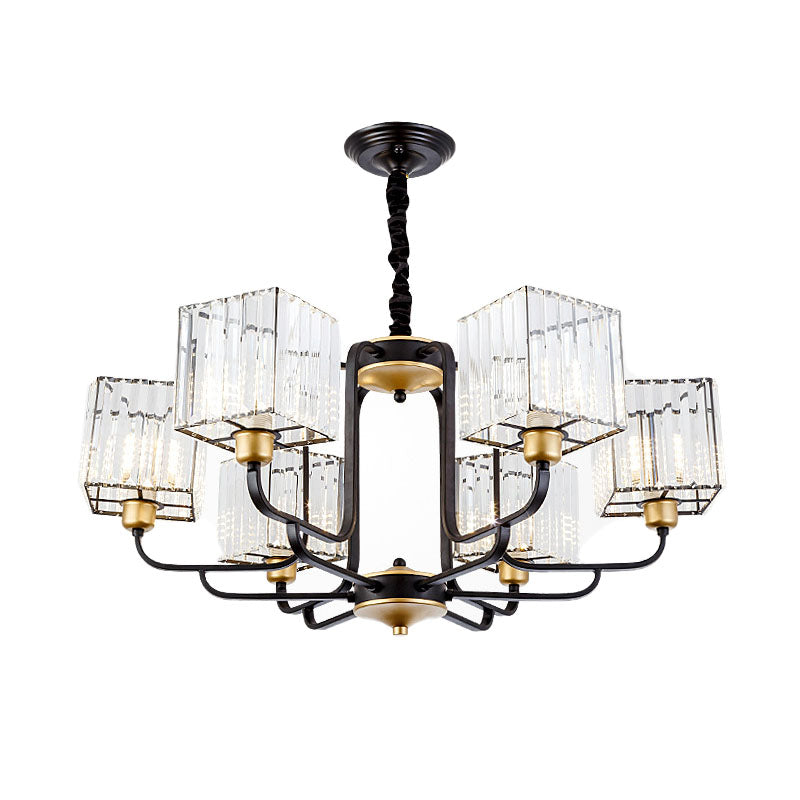 Modern Crystal Pendant Chandelier - Square Design 4/6/8 Bulbs Black 26’/34’/36’ Wide