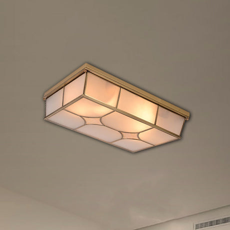 Frosted Glass Flush Ceiling Light In Classic Brass - 3/6 Lights Rectangle Design For Bedroom Mount