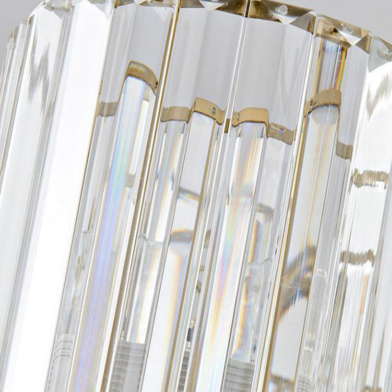 Contemporary Brass Cylinder Ceiling Chandelier With Crystal Facets - 3/5/6 Head Pendant Light