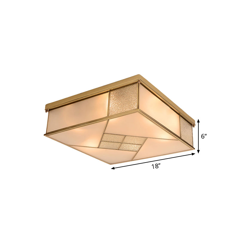 Classic Brass Flush Mount Ceiling Light With Frosted Glass Panel Shade - 4/6 Lights Bedroom Fixture
