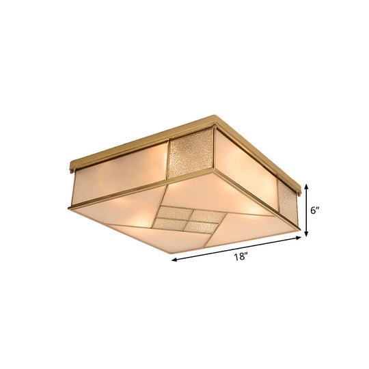 Classic Brass Flush Mount Ceiling Light With Frosted Glass Panel Shade - 4/6 Lights Bedroom Fixture