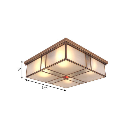 Vintage Brass Flush Mount Light With Frosted Glass Panel Shade - 2/4 Lights Ceiling Fixture For