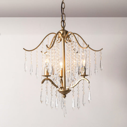 Modern Crystal Waterfall Chandelier - Brass Ceiling Hanging Light 3/4 Bulbs 18.5’/22.5’ Wide