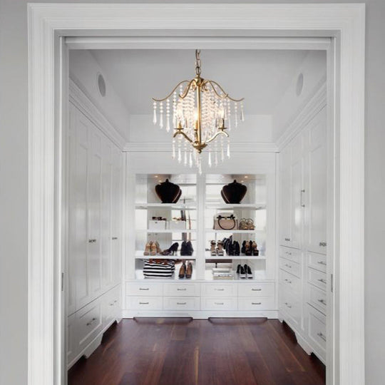 Modern Crystal Waterfall Chandelier - Brass Ceiling Hanging Light 3/4 Bulbs 18.5’/22.5’ Wide