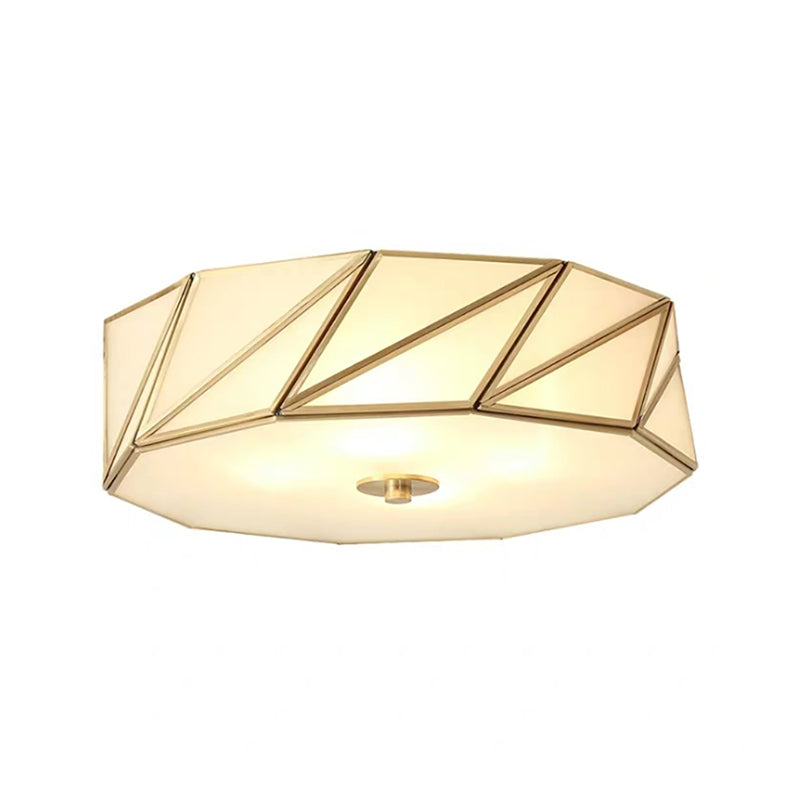 Opal Glass Flush Mount Lamp With Brass Finish - Bedroom Ceiling Fixture (3/4/6 Lights)