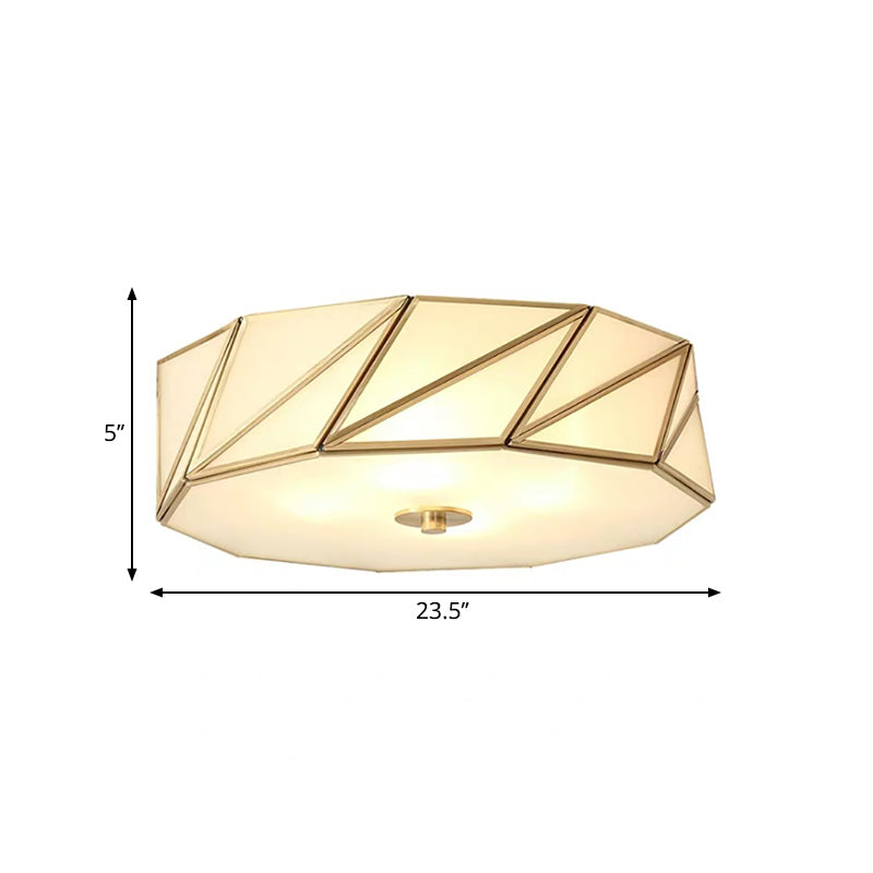 Opal Glass Flush Mount Lamp With Brass Finish - Bedroom Ceiling Fixture (3/4/6 Lights)