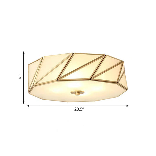 Opal Glass Flush Mount Lamp With Brass Finish - Bedroom Ceiling Fixture (3/4/6 Lights)