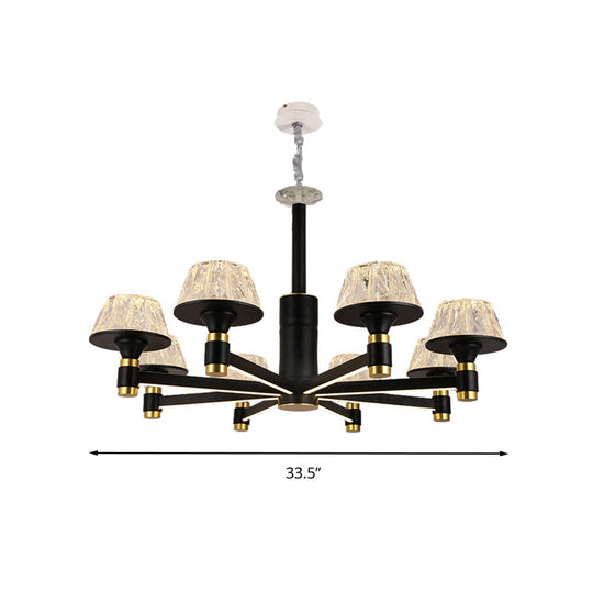 Modernist Crystal Cone Ceiling Chandelier - 6/8/12 Bulbs Black 27.5’/33.5’/37.5’ Wide Hanging