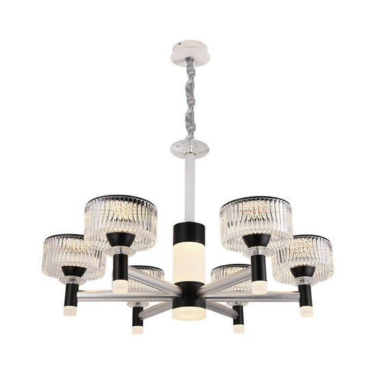 Contemporary Black Crystal Drum Chandelier Lamp - 6/8/12 Heads Suspended Lighting Fixture