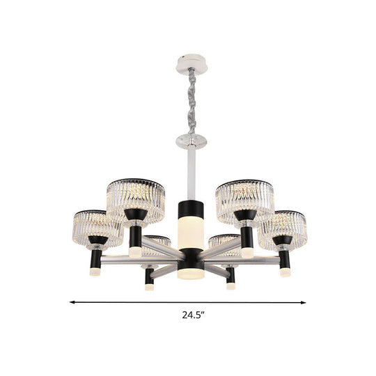 Contemporary Black Crystal Drum Chandelier Lamp - 6/8/12 Heads Suspended Lighting Fixture