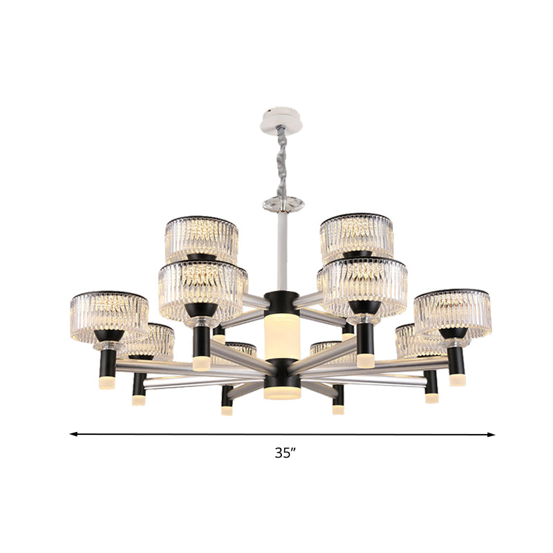 Contemporary Black Crystal Drum Chandelier Lamp - 6/8/12 Heads Suspended Lighting Fixture