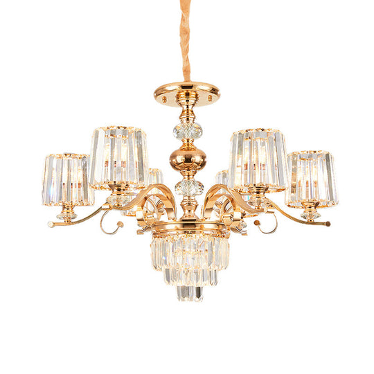 Gold Crystal Shade Chandelier Pendant Light - Contemporary 6/8 Bulbs Tapered Ceiling Hanging Design