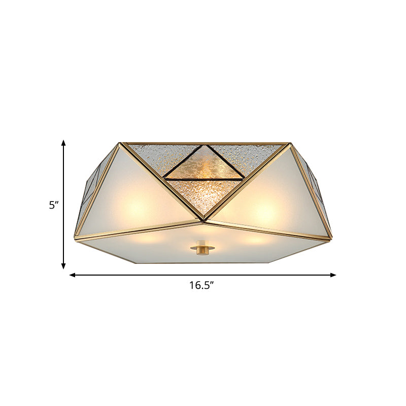 Traditional Geometric Curved Frosted Glass Panel Ceiling Flush Mount - 4/5 Lights Light In Brass