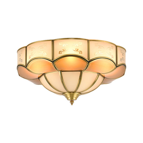 Vintage Flush Mount Lamp With Frosted Glass Panel & Multiple Light Options