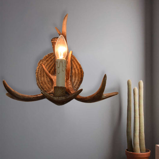 Traditional White/Wood Resin Corridor Wall Lamp With Exposed Bulb - 1 Light Sconce Fixture