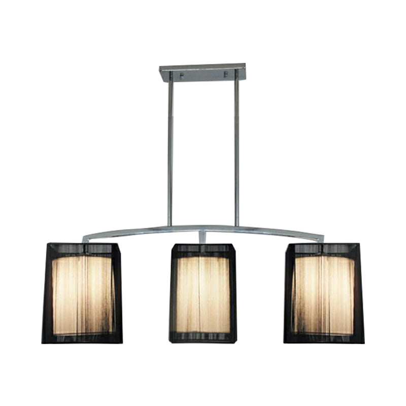 Traditional Black Pendant Light With Rectangular Fabric Shade - 3-Light Dining Room Island Lighting