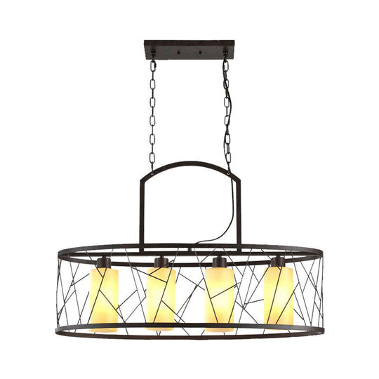 Classic Black Metal Rectangle Island Ceiling Light With 4 Hanging Lamps For Dining Room