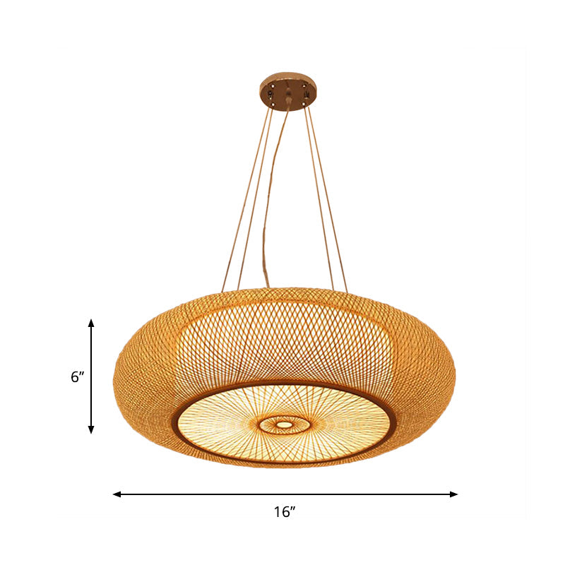 Curved Bamboo Drum Pendant Light, 2/3 Bulbs, 18"/23.5" Wide, Wood Ceiling Hanging Tradition Lighting