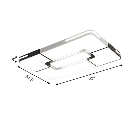 Contemporary White Led Flush Mount Ceiling Light Fixture - 19.5’/35.5’ Wide Acrylic Lamp For