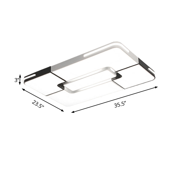 Contemporary White Led Flush Mount Ceiling Light Fixture - 19.5’/35.5’ Wide Acrylic Lamp For