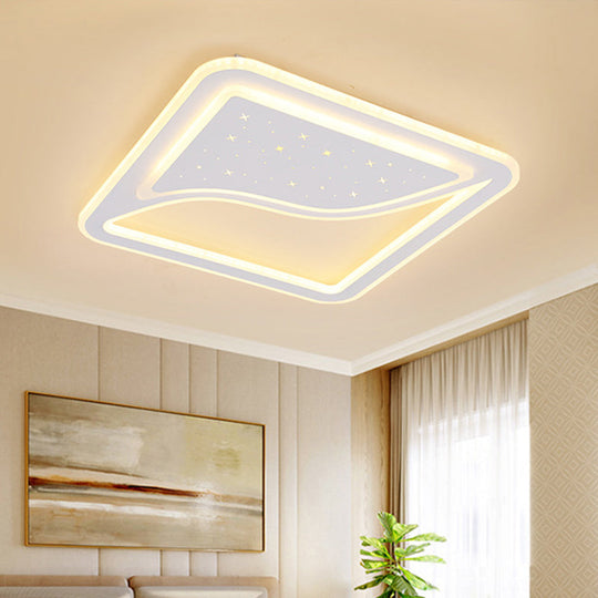 Modern White Led Ceiling Lamp With Curved Starry Sky Design Flush Lighting - 19/35.5 W Warm/White