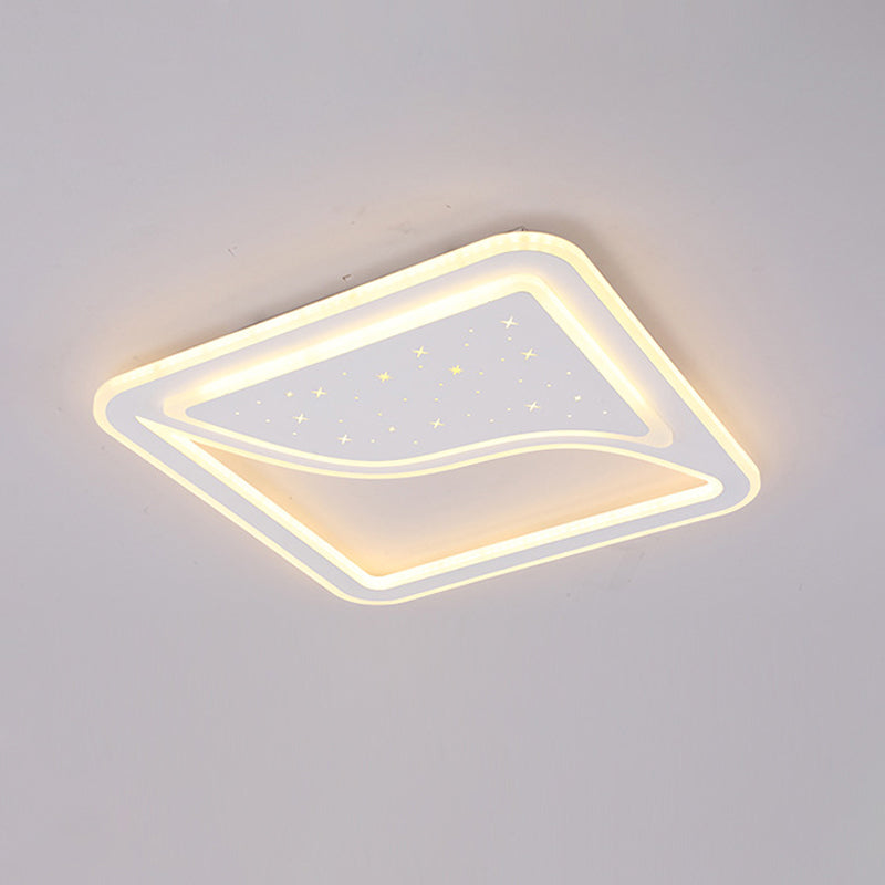 Modern White Led Ceiling Lamp With Curved Starry Sky Design Flush Lighting - 19/35.5 W Warm/White