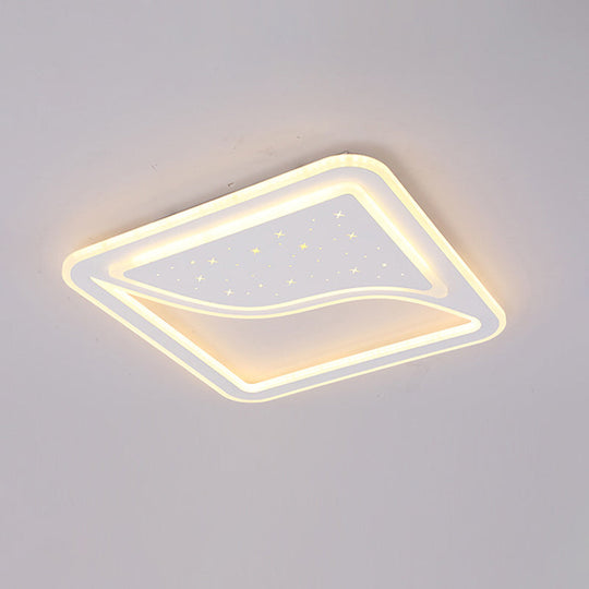 Modern White Led Ceiling Lamp With Curved Starry Sky Design Flush Lighting - 19/35.5 W Warm/White